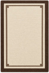 A rectangular area rug with a cream center field, bordered by a medium brown inner border and a dark brown outer border.