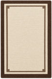 A rectangular area rug with a cream center field, bordered by a medium brown inner border and a dark brown outer border.