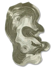 Abstract curve woolen hand tufted rug with layered beige and olive green tones