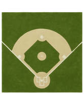 Hand-tufted wool baseball field rug with green and beige sports design.