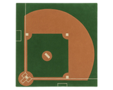 Luxury baseball field rug featuring pitcher's mound and base lines.