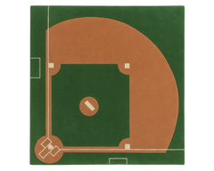 Luxury baseball field rug featuring pitcher's mound and base lines.