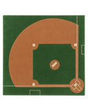Hand-tufted wool baseball diamond rug with green and brown sports field design.