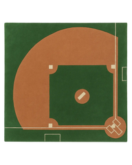 Hand-tufted wool baseball diamond rug with green and brown sports field design.
