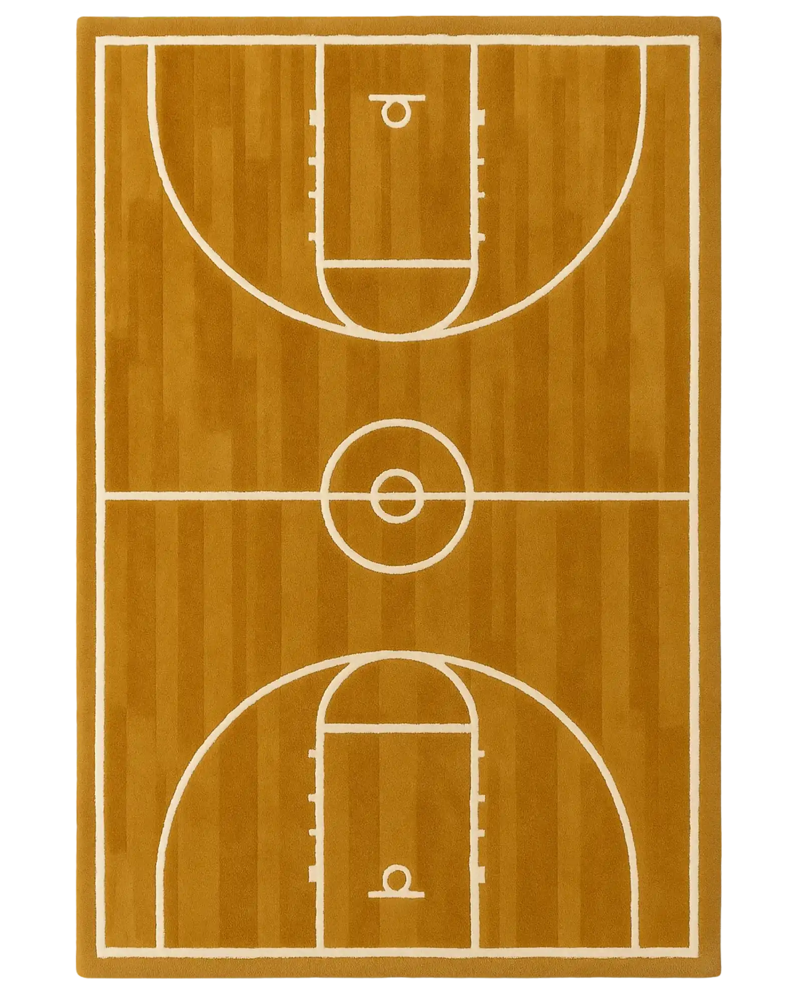 Hand-tufted wool novelty rug with basketball court design.