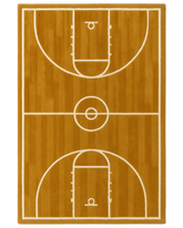 Hand-tufted wool novelty rug with basketball court design.