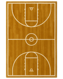 Hand-tufted wool novelty rug with basketball court design.