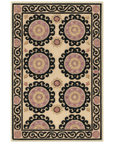 Beige & Black Hand-Tufted Wool Medallion Rug – Luxury Classic Design.