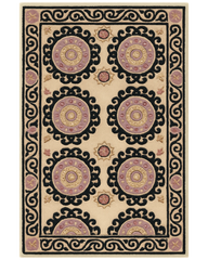 Beige & Black Hand-Tufted Wool Medallion Rug – Luxury Classic Design.