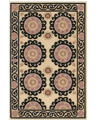 Beige & Black Hand-Tufted Wool Medallion Rug – Luxury Classic Design.