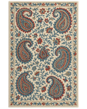 Beige, blue, and red paisley area rug in hand-tufted wool.