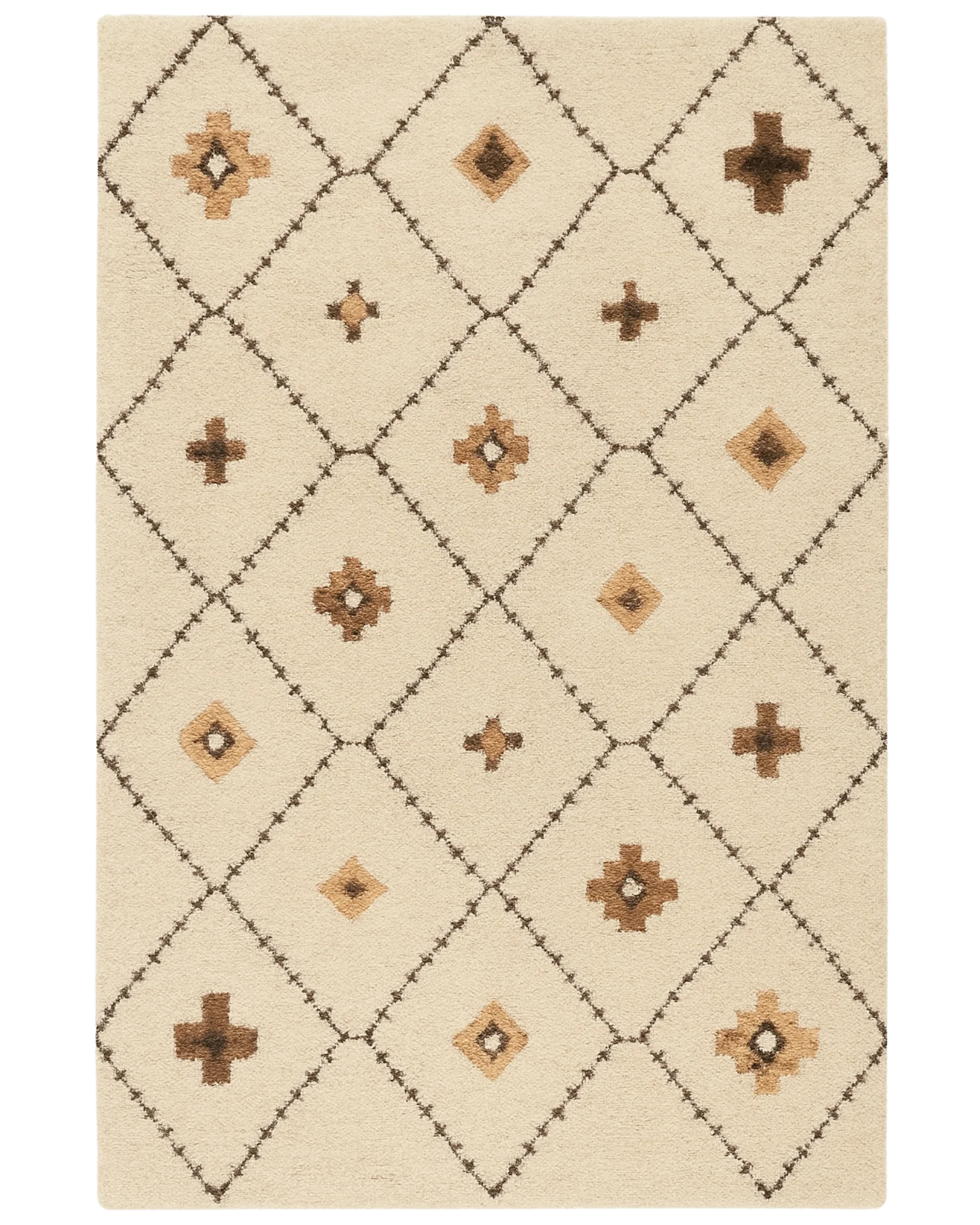 Beige and brown diamond rug – hand-tufted wool bohemian design.