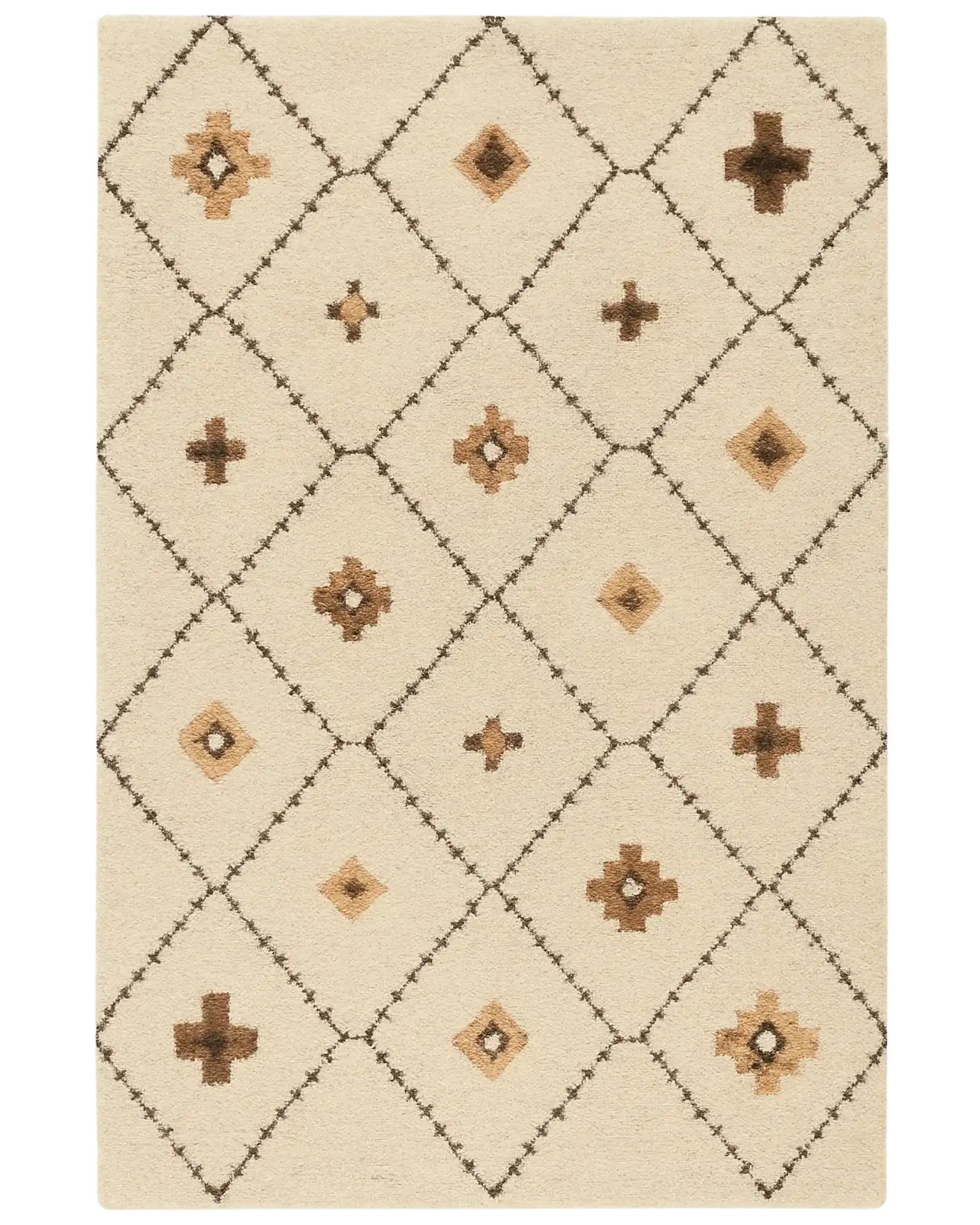 Beige and brown diamond rug β hand-tufted wool bohemian design.