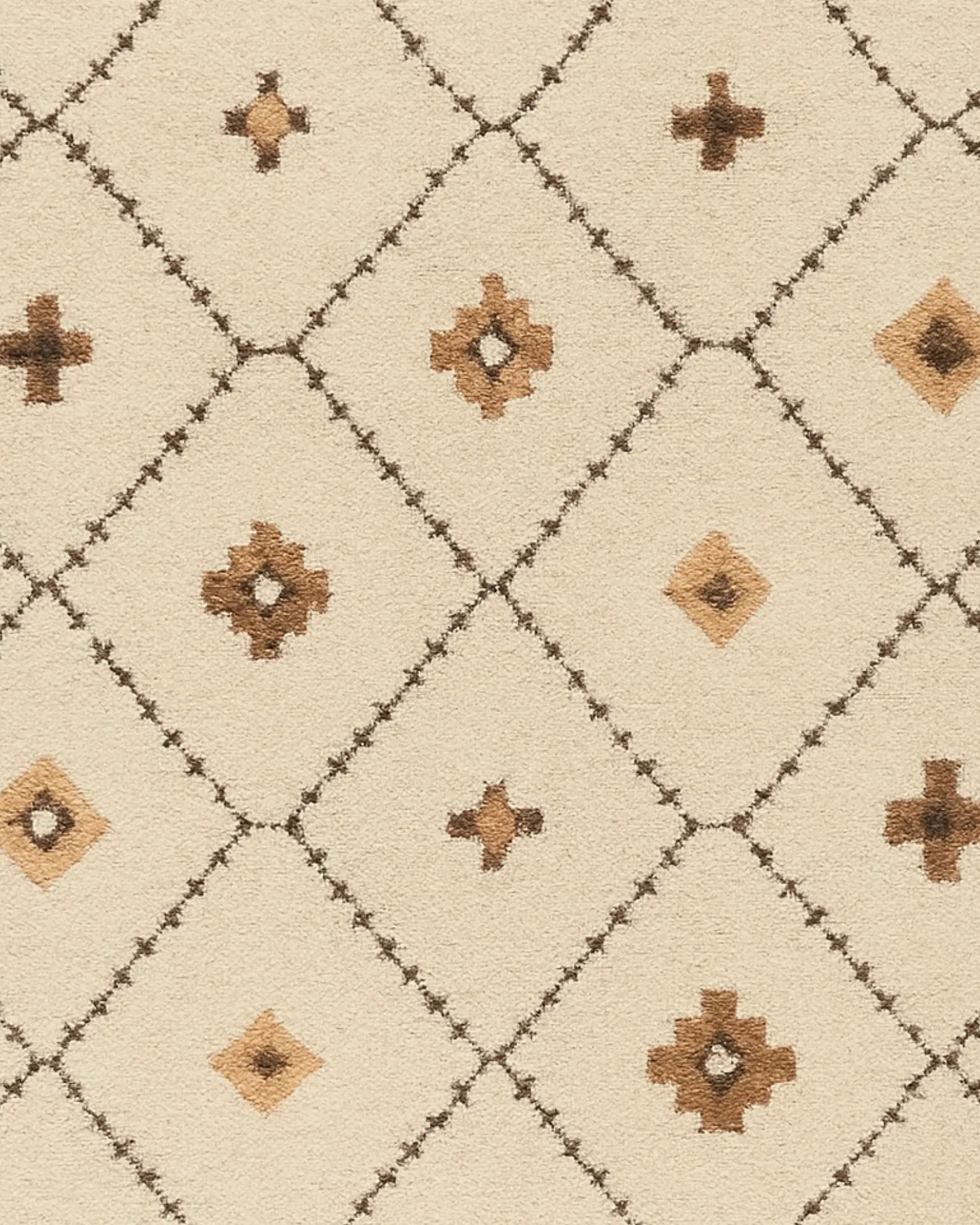 Cream and brown bohemian diamond rug for modern homes.