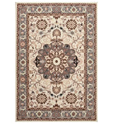 Traditional medallion hand-tufted wool rug in beige, brown, and blue