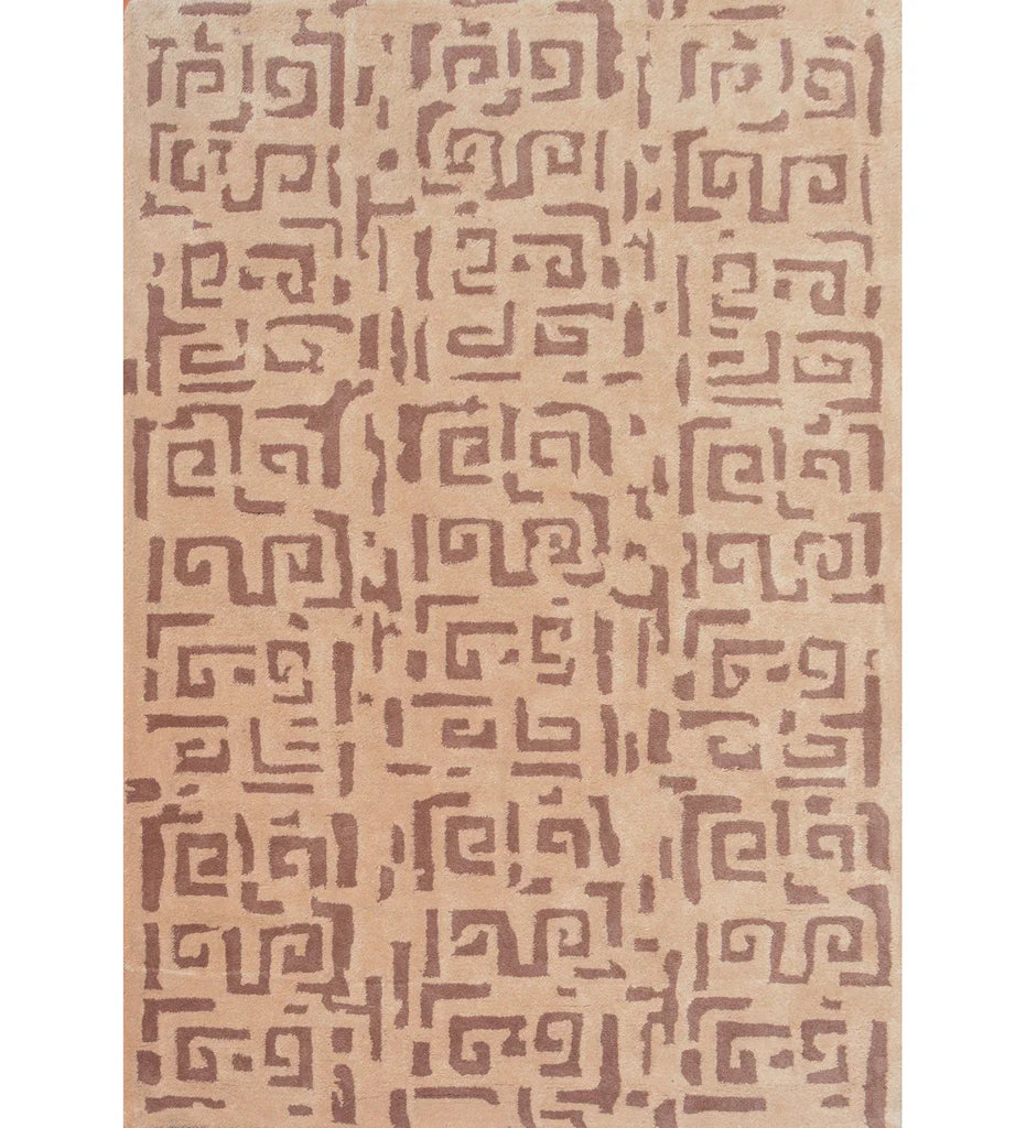 Beige and brown geometric hand-tufted wool rug with tribal pattern