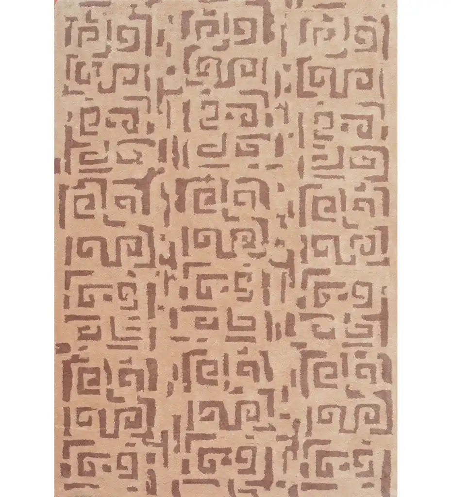 Beige and brown modern tribal rug with geometric maze-like pattern
