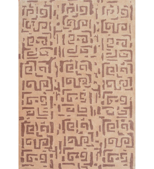 Beige and brown geometric hand-tufted wool rug with tribal pattern