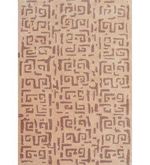 Beige and brown geometric hand-tufted wool rug with tribal pattern
