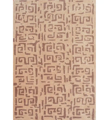 Beige and brown modern tribal rug with geometric maze-like pattern