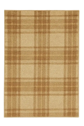 Beige and brown plaid machine washable rug with farmhouse style.