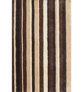 Beige, brown, and ivory hand-tufted wool rug with modern striped design.