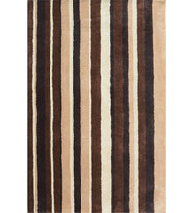 Beige, brown, and ivory hand-tufted wool rug with modern striped design.