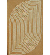 Hand-tufted wool rug with abstract arc design in beige and camel tones