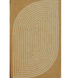 Hand-tufted wool rug with abstract arc design in beige and camel tones