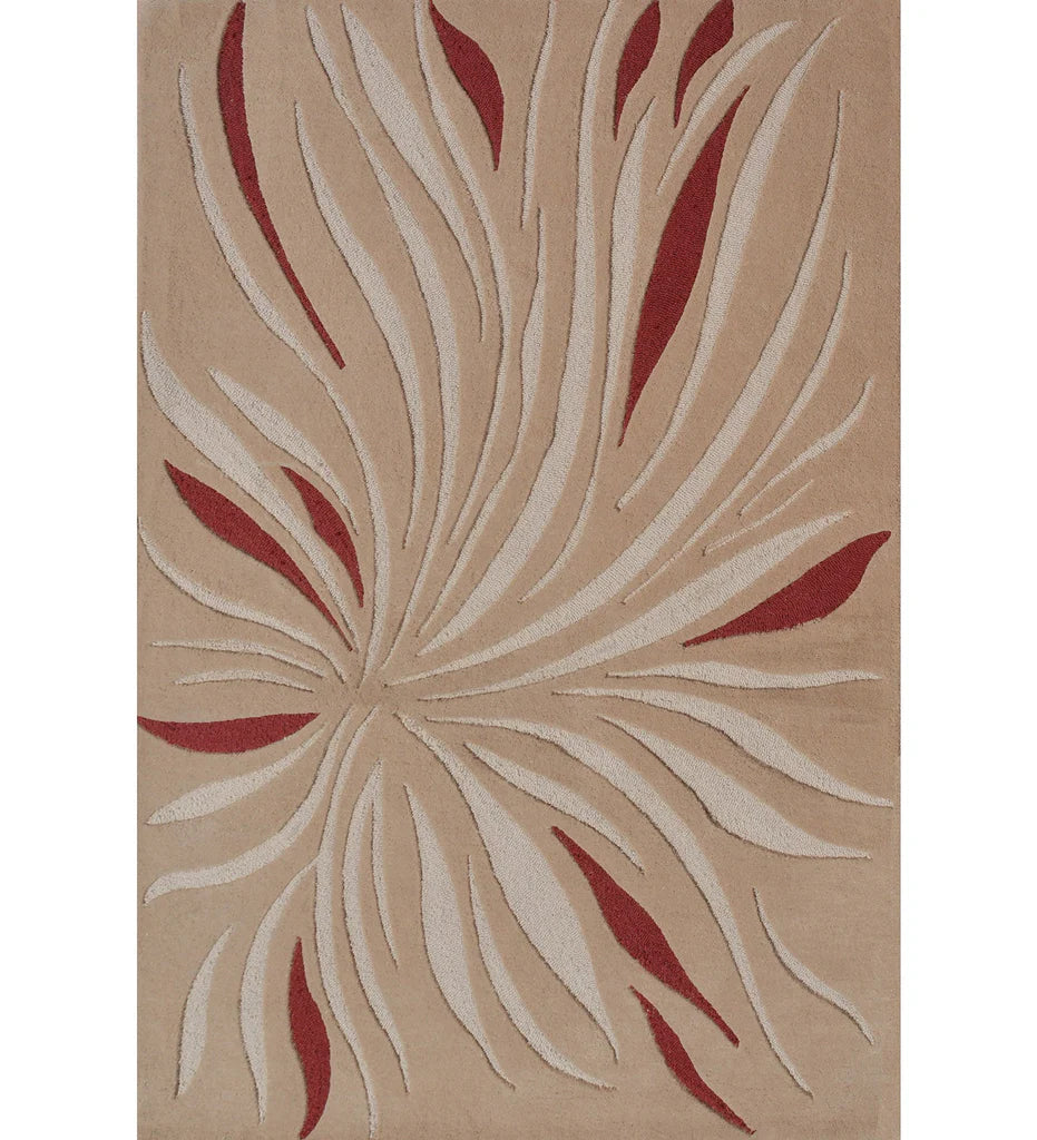Beige and red abstract floral hand-tufted wool rug
