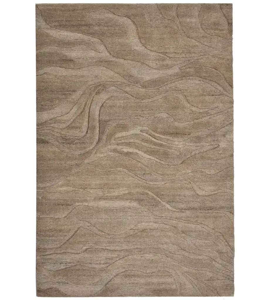 Hand-tufted beige wool rug with sand dune wave design