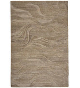 Hand-tufted beige wool rug with sand dune wave design