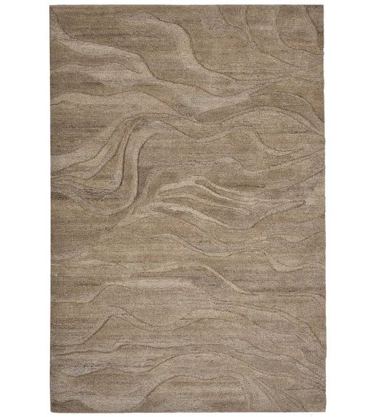 Hand-tufted beige wool rug with sand dune wave design