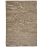 Hand-tufted beige wool rug with sand dune wave design