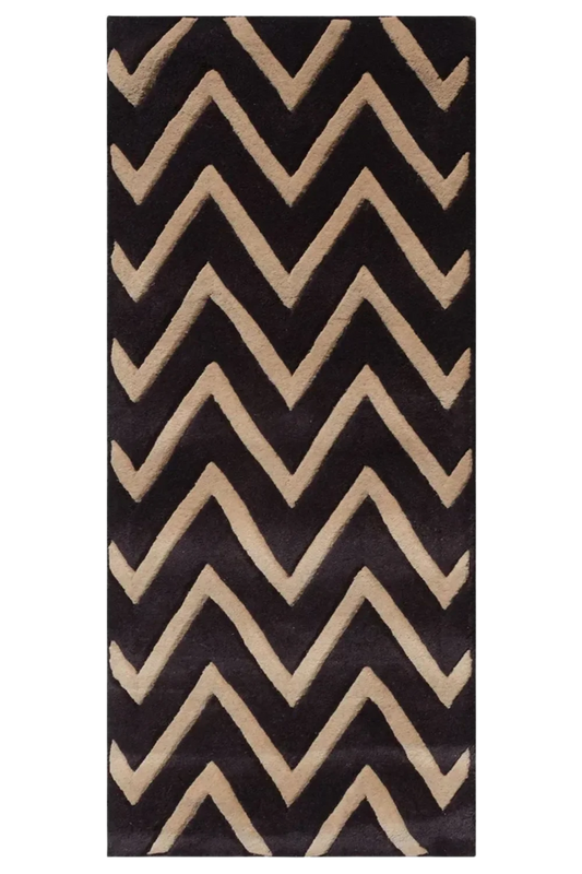 Beige and Brown Hand Tufted Runner Rug with Chevron patterns.