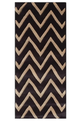 Beige and brown hand-tufted runner rug with bold zigzag chevron pattern, luxury home decor