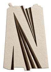 Beige rug with brown abstract design on a light gray floor