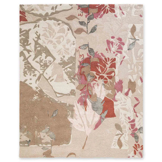 Beige and blush abstract floral rug with modern botanical patterns.