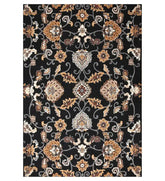 Traditional black floral hand-tufted wool rug with Oriental design