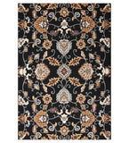 Traditional black floral hand-tufted wool rug with Oriental design
