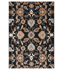 Traditional black floral hand-tufted wool rug with Oriental design