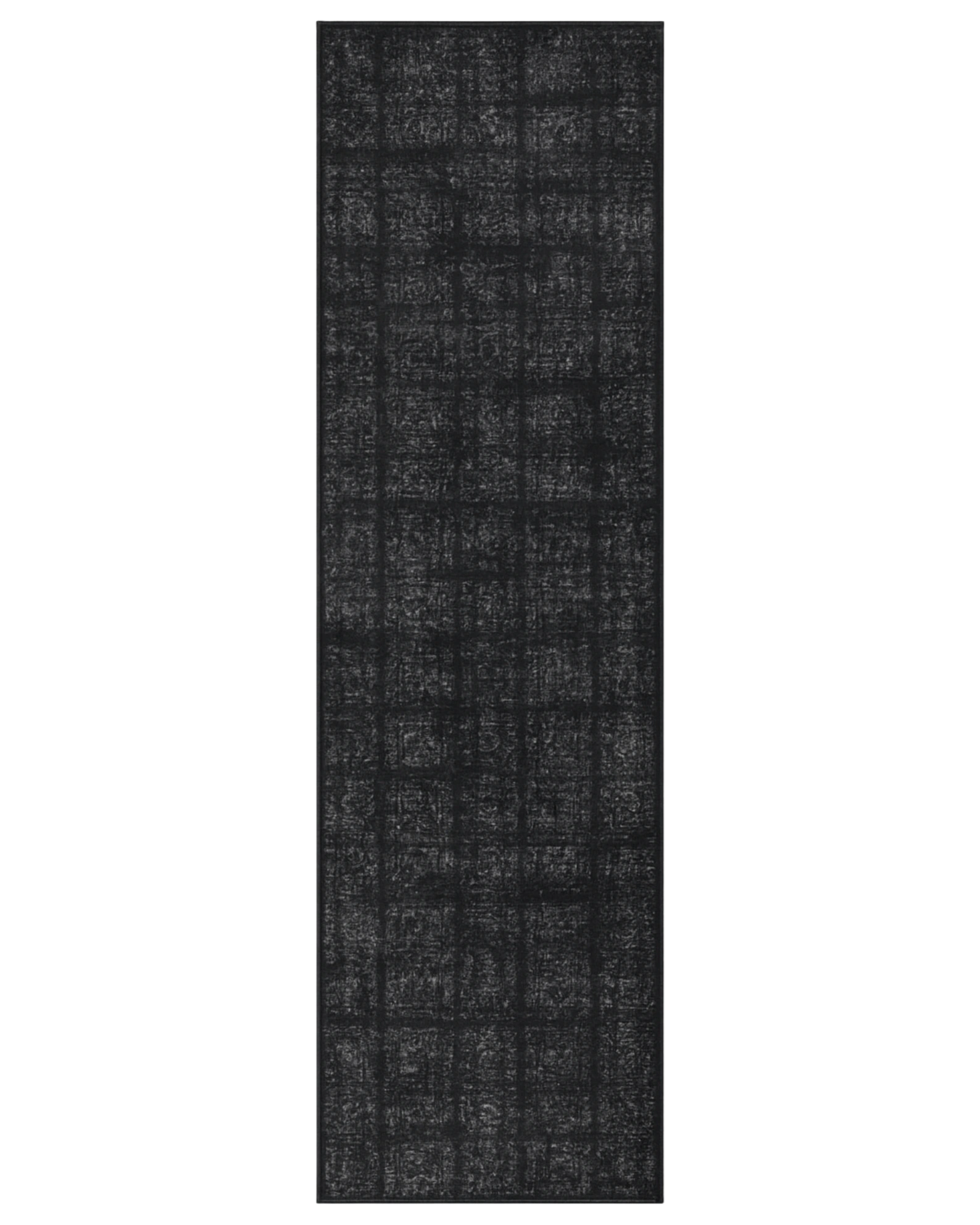 Black textured grid runner rug washable