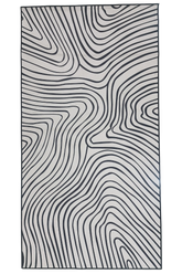 Black and white wavy line modern abstract rug - machine washable.