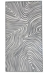 Black and white wavy line modern abstract rug - machine washable.