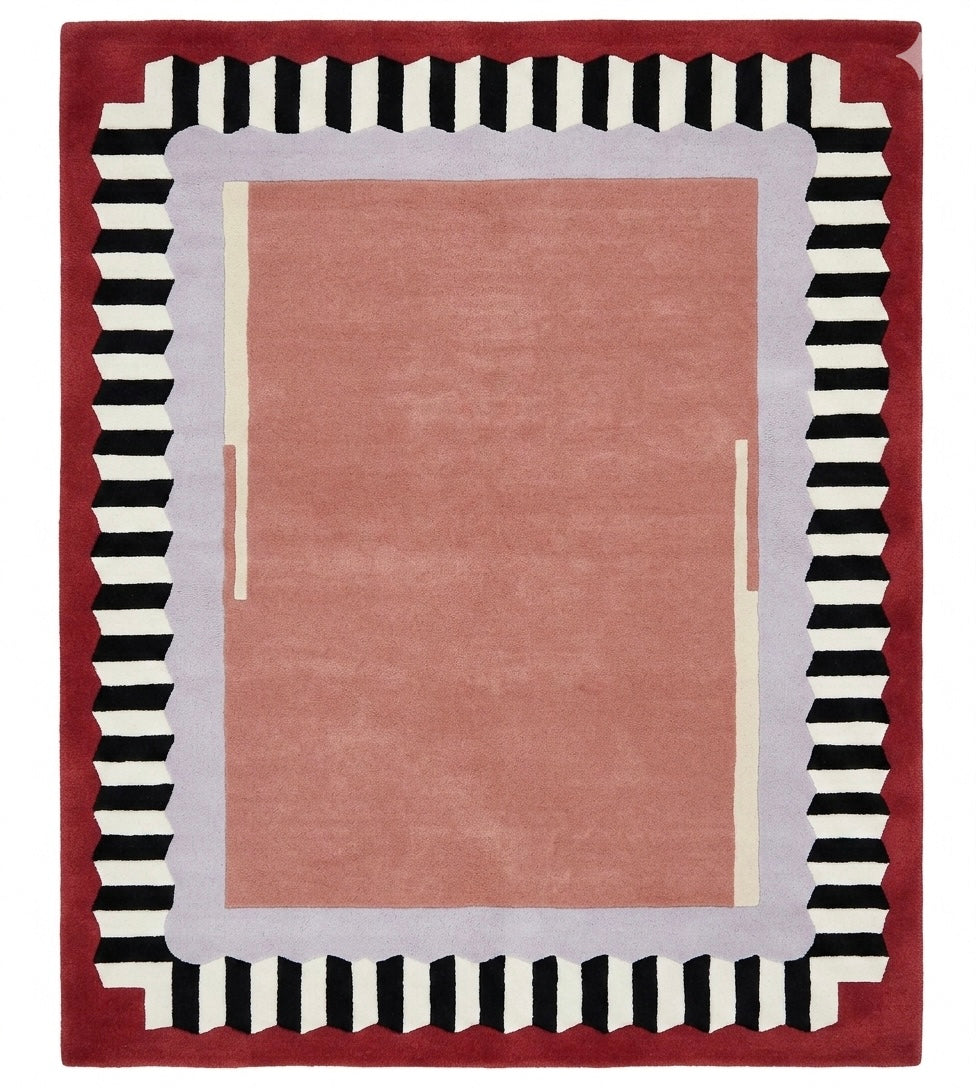 Rug with a striped border on a red background
