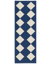 Diamond checkered rug runner navy and cream