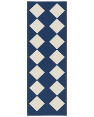 Diamond checkered rug runner navy and cream