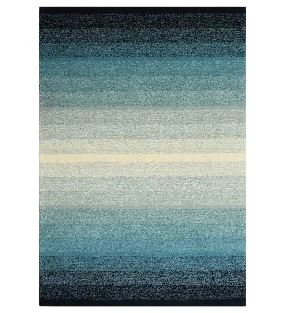 Blue gradient hand-tufted wool rug with ombre striped design