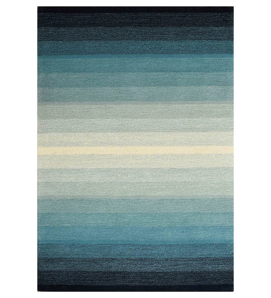 Blue gradient hand-tufted wool rug with ombre striped design