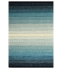 Blue gradient hand-tufted wool rug with ombre striped design